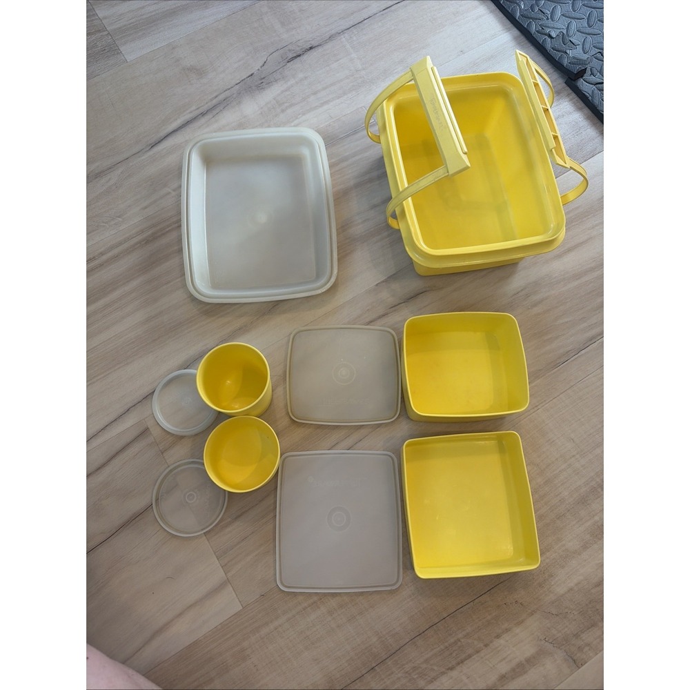 Tupperware Yellow Pack N Carry Lunch Box Complete Set Made in USA 70s Vintage - Picture 4 of 9